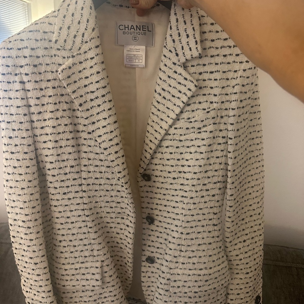 AUTHENTIC Chanel Boutique Ivory, and Black Jacket